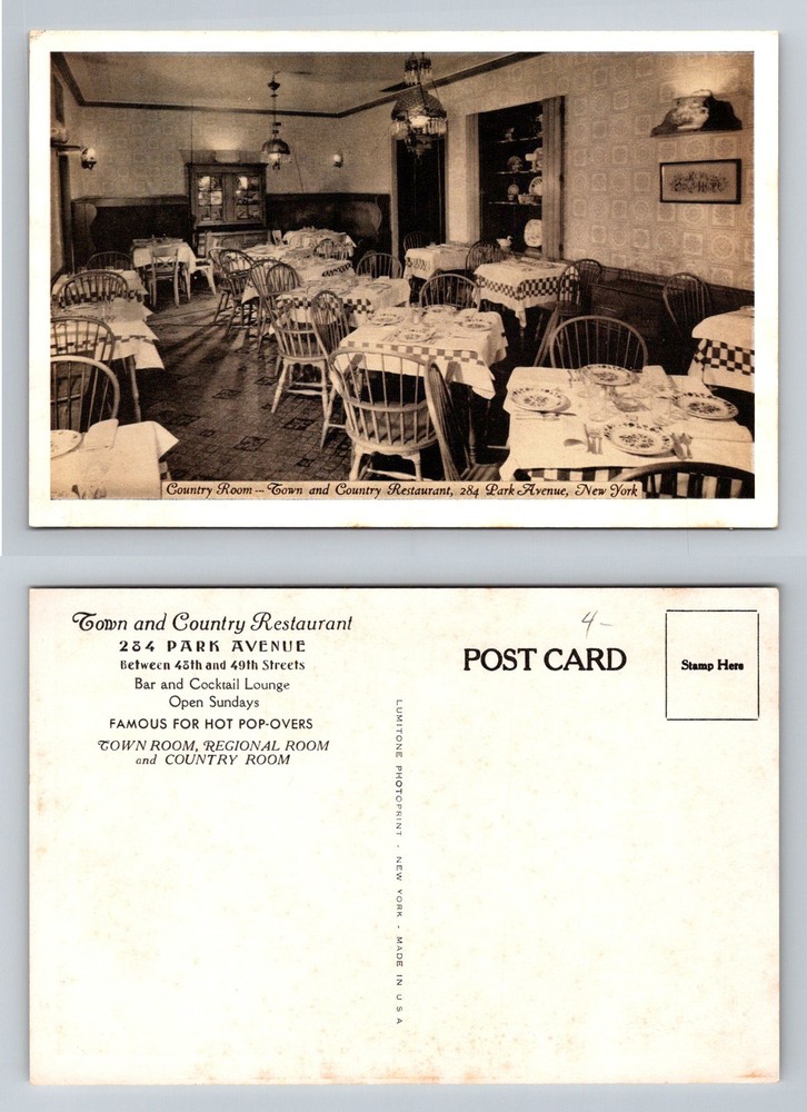 New York City NY,, Town and Country Restaurant Country Room Vintage Postcard