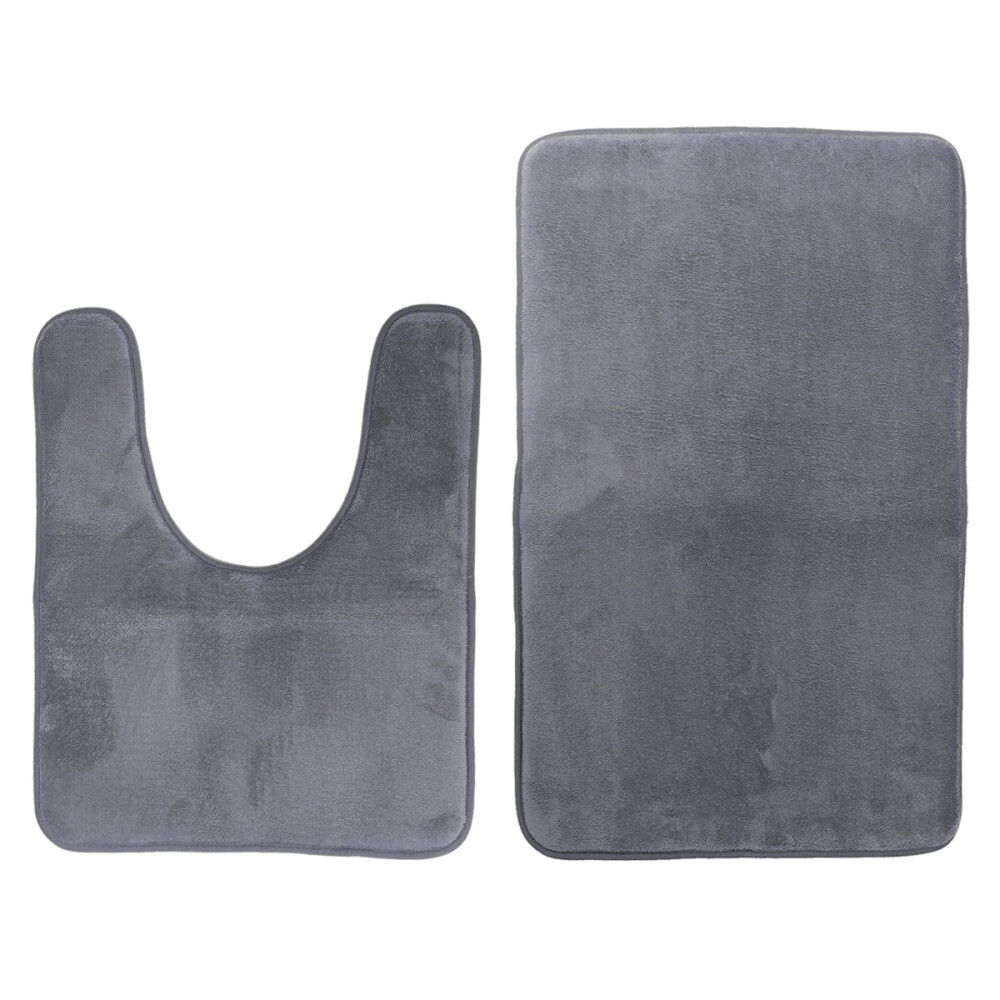 2 Pcs Non-Slip U-Shaped Toilet Bath Mat Soft Bathroom Rug