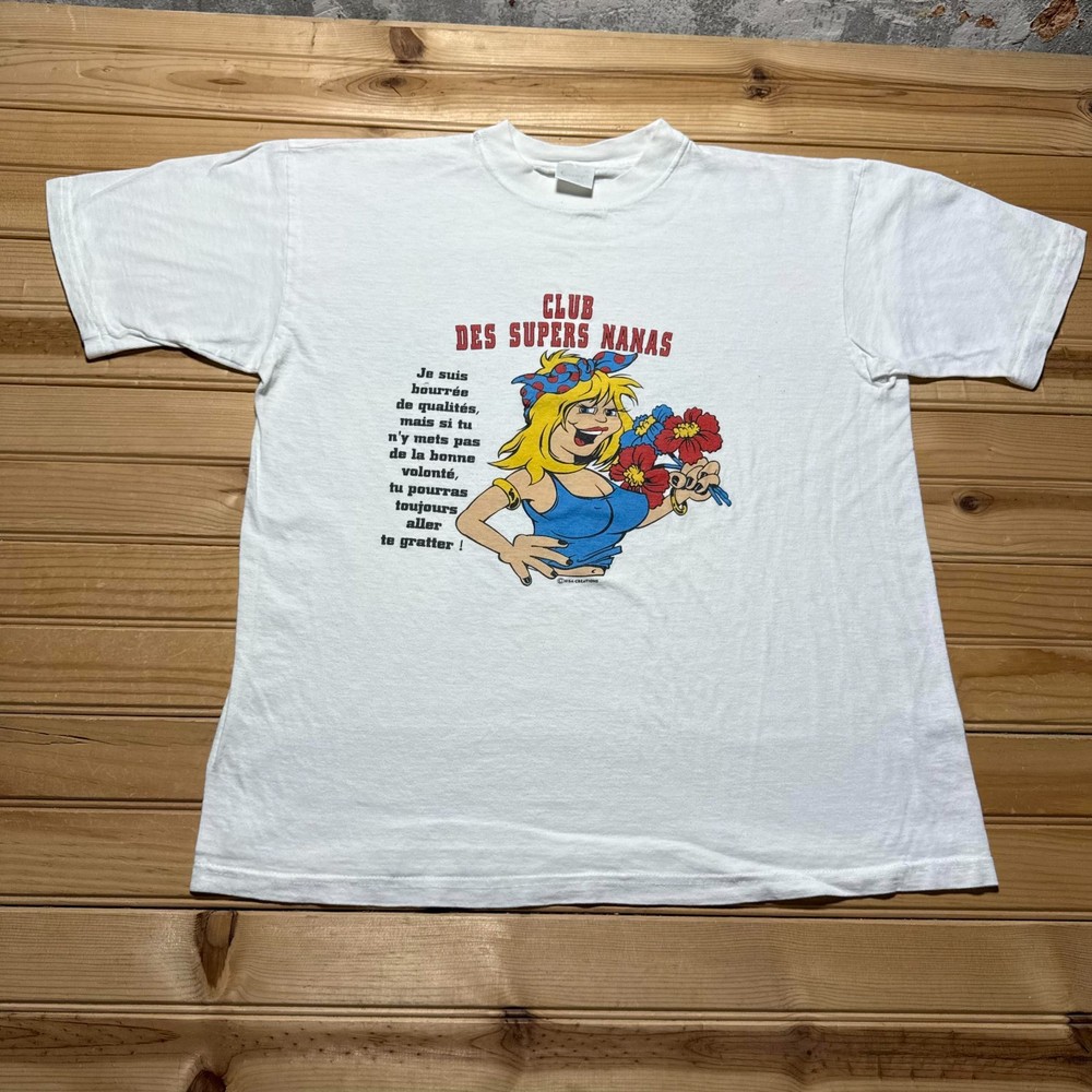 Vintage 90s Des Supers Nanas French Humor Cartoon Comic Graphic T-Shirt - Medium
