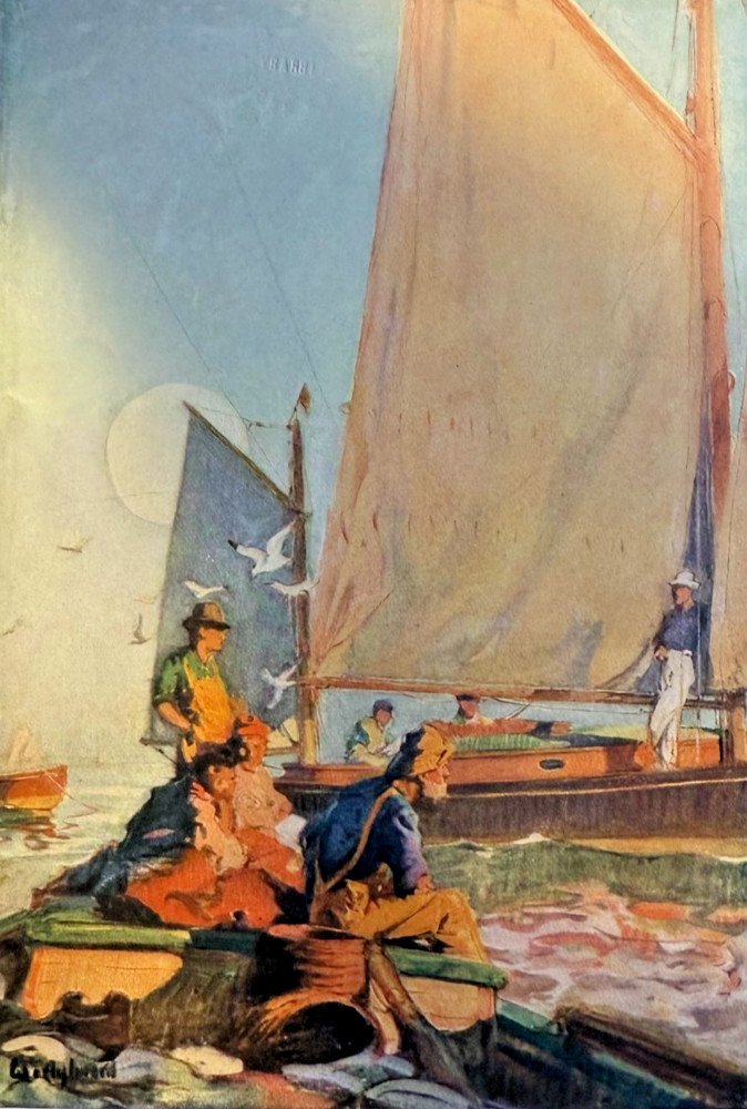 1916 Vintage Magazine Illustration A Lazy Day On A Summer Cruise by W J Aywara