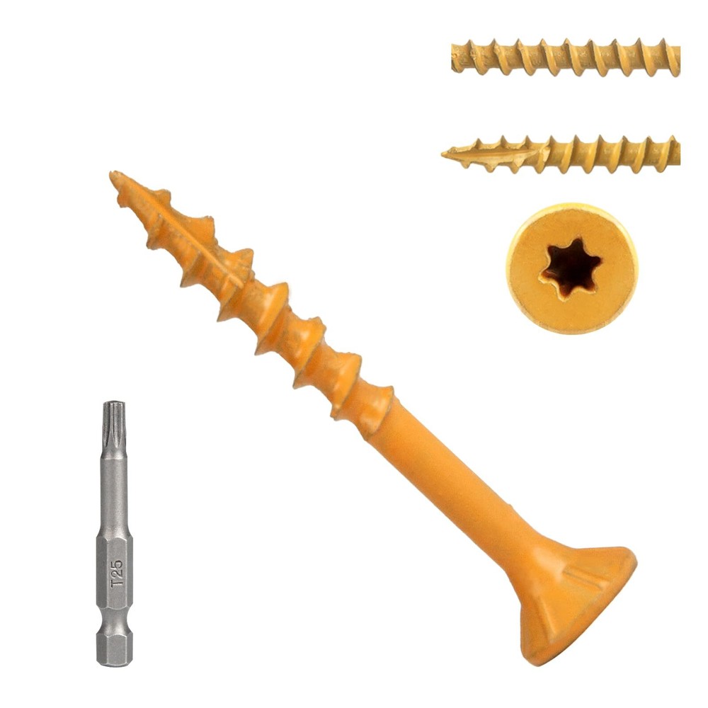 1-1/2 Inch #8 Deck Screws 200 Pcs Tan Rust-Resistant T25 Star Drive