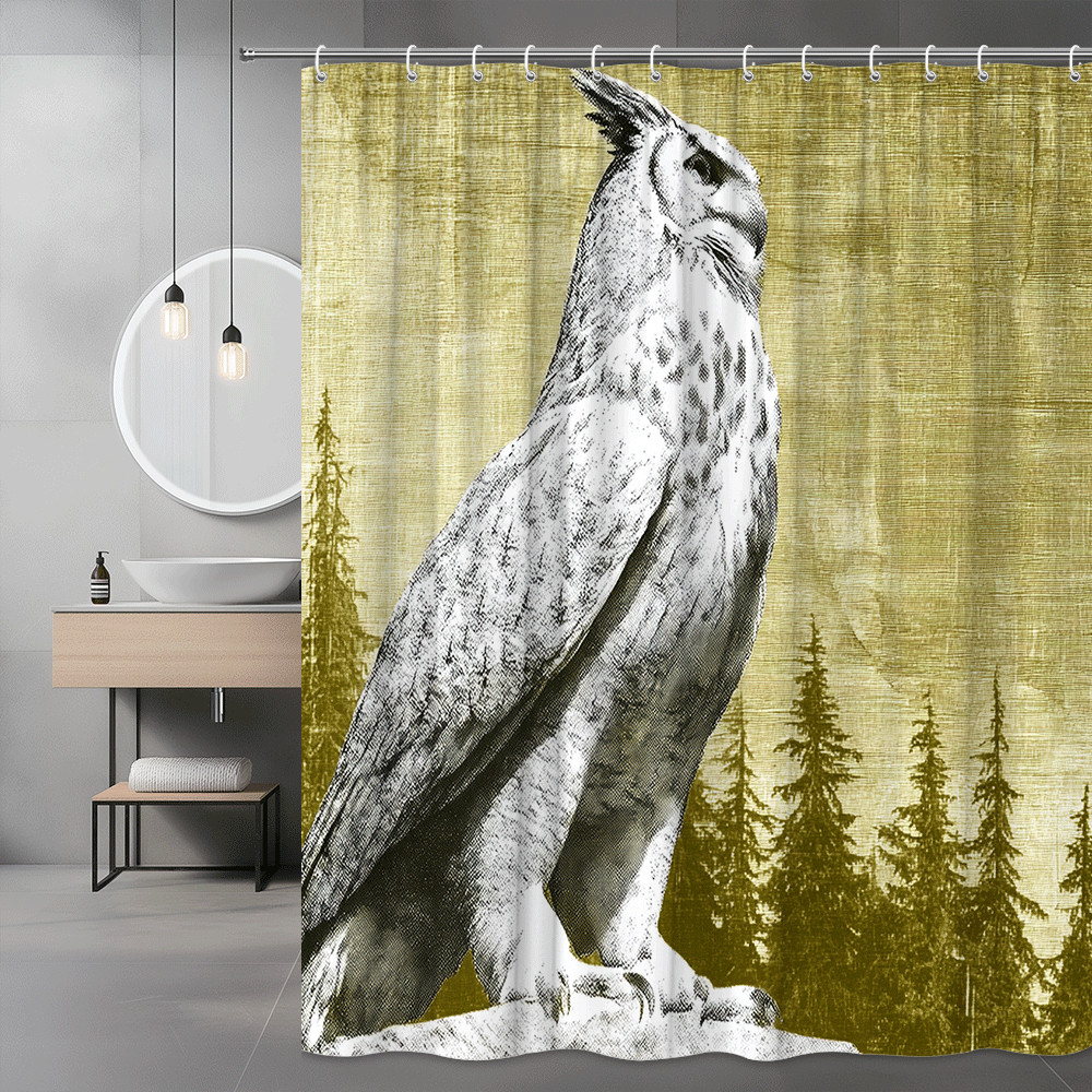 Owl Forest Shower Curtain Graphic Bird Print