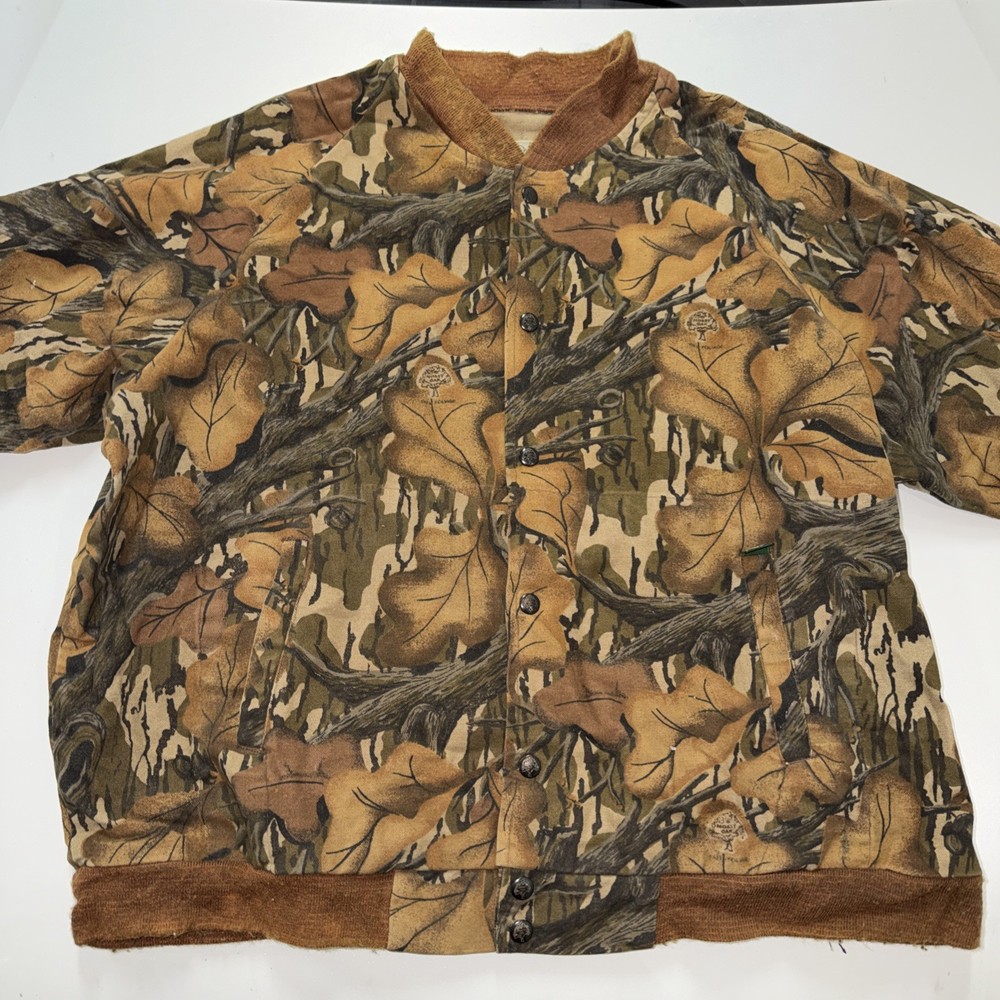 VTG Mossy Oak Jacket Mens XL Fall Foliage Bomber Camo Treestand 90s USA Grunge