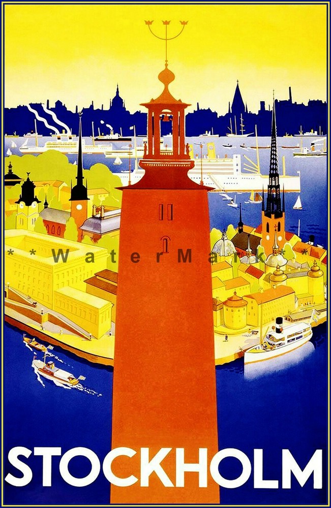 Stockholm Sweden 1936 Port of Stockholm Vintage Poster Print Retro Style Art