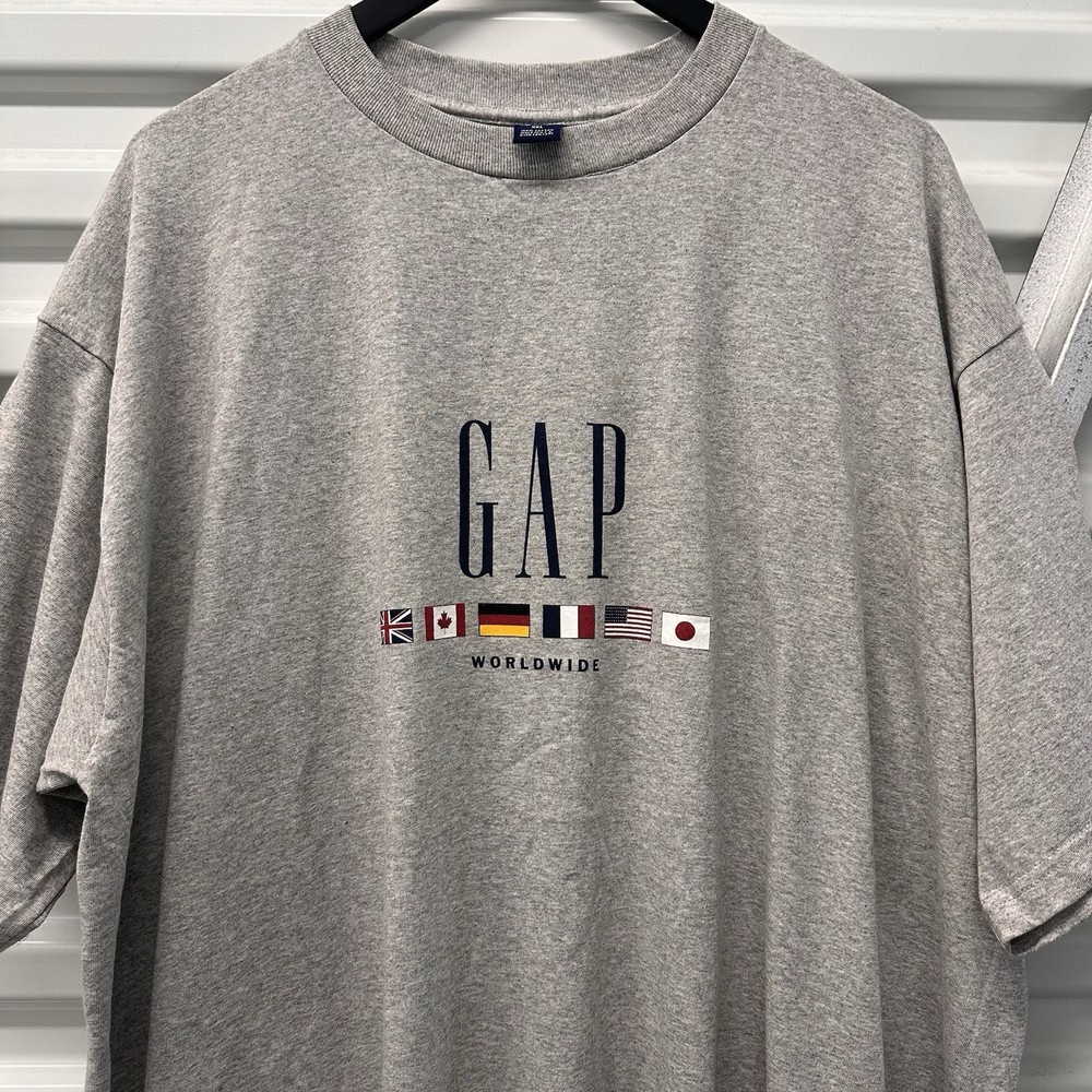 Vintage The Gap Worldwide Graphic T-shirt Grey Men’s XXL International Flags USA