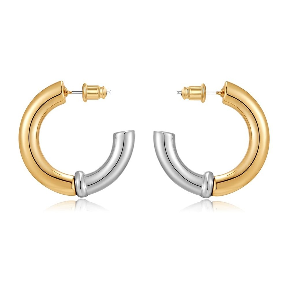 Gold And Silver Hoop Earrings For Women Two Toned Hoops Chunky Open Hoop