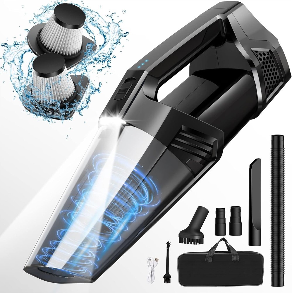 Powerful cordless handheld vacuum with LED light and rechargeable battery  