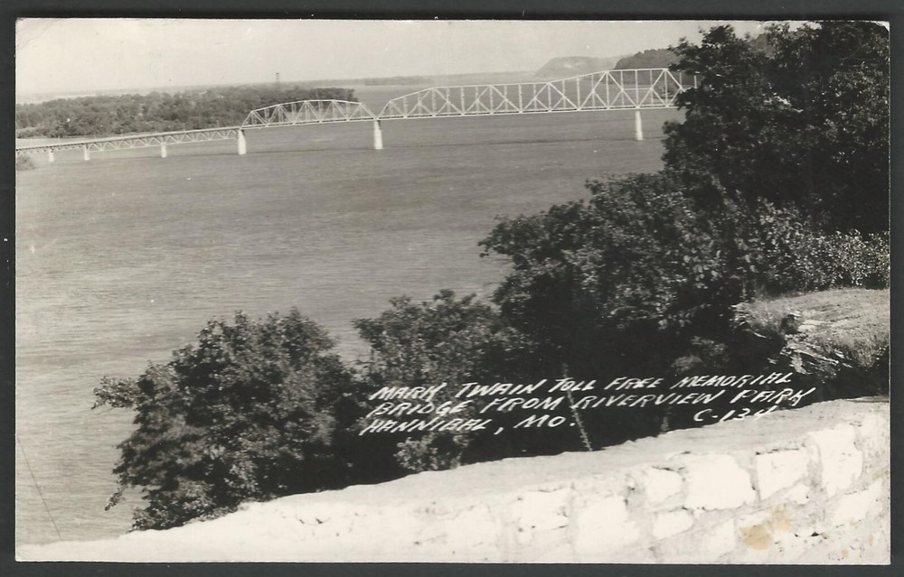 HANNIBAL MISSOURI Mark Twain Memorial Bridge RPPC 1949 Real Photo Postcard