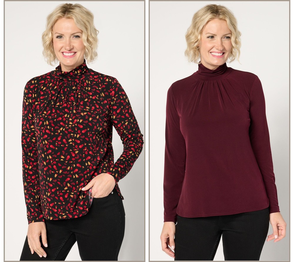 Susan Graver Women's Top Sz XS Liquid Knit Mock-Neck Tops Multi-colored A672472