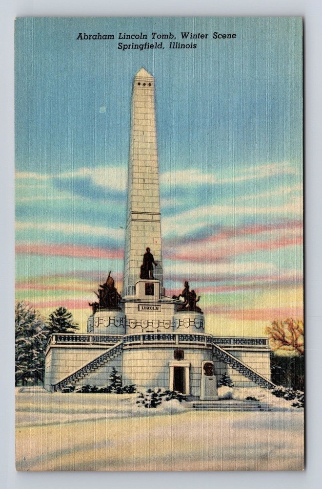 Springfield IL-Illinois, Abraham Lincoln Tomb, Winter Scene, Vintage Postcard