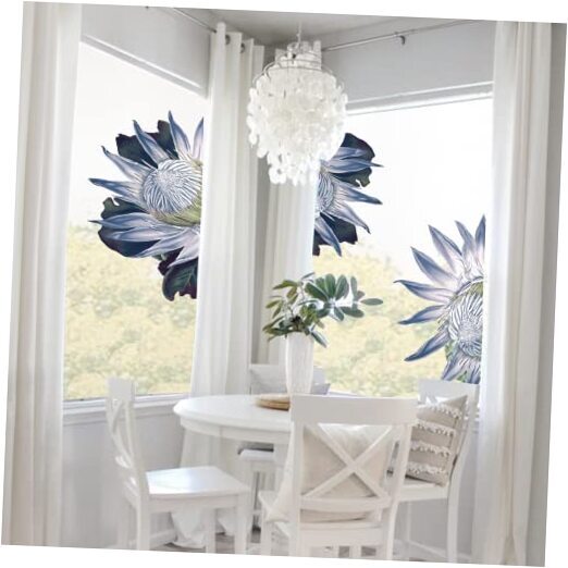 Autumn Floral Stained Privacy Window Sticker, Non Autumn Blue Protea Border