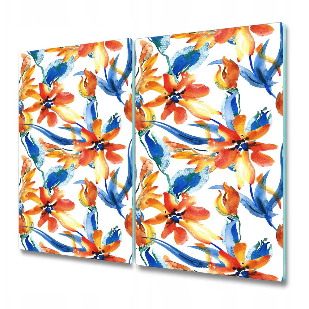 Glass Cutting Board Sunny Flowers Colourful Floral Orange & Blue 2x30x52