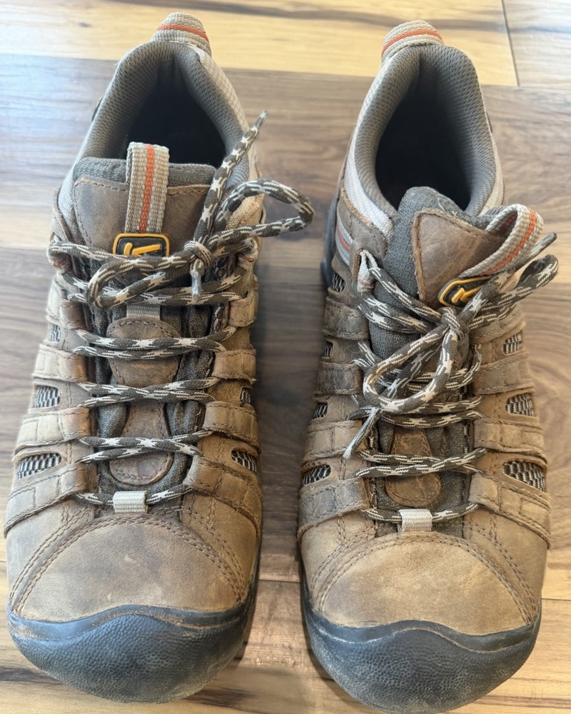 KEEN Brown Leather Hiking Shoes Mens 9 EU 42 Trail Outdoor Comfort Lace Up