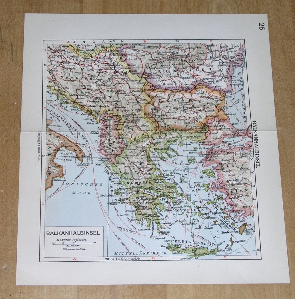 1938 Original Vintage Map Of Balkans Yugoslavia Serbia Greece Verso Italy Istria