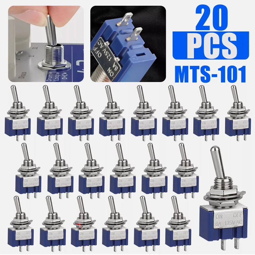 20Pcs MTS-101 2 Position Toggle Switch Kit 2 Pin SPST ON-OFF 6A 125VAC US Stock