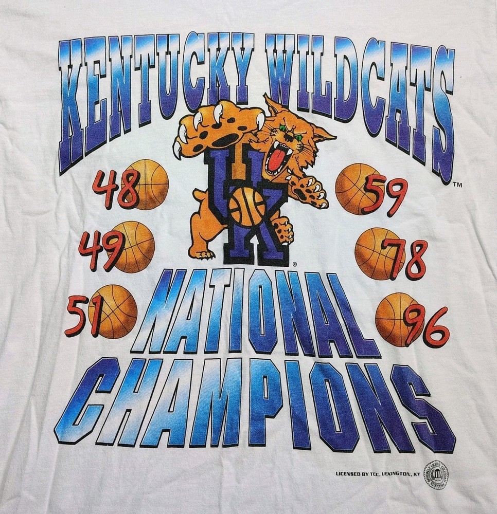 Vintage 90s Kentucky Wildcats National Champions T Shirt Men's White Size XL