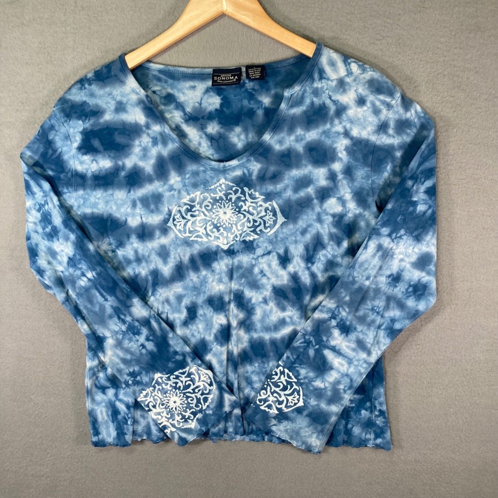 Sonoma Jean Company Women's Tie Dye Long Sleeve Top Blue White Size L