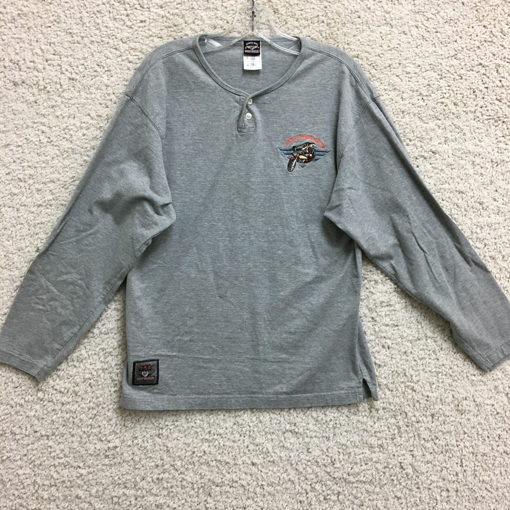 Vintage Harley Davidson Taz Long Sleeve Henley Shirt Mens Small Warner Bros