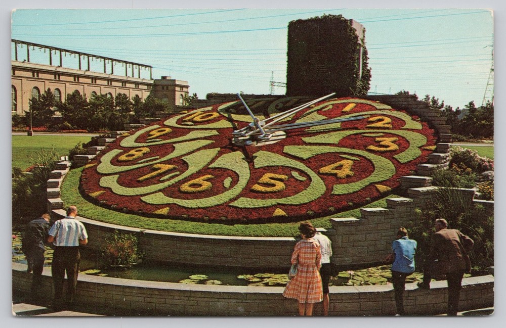 Ontario Hydro Floral Clock Niagara Falls Canada Plastichrome Postcard