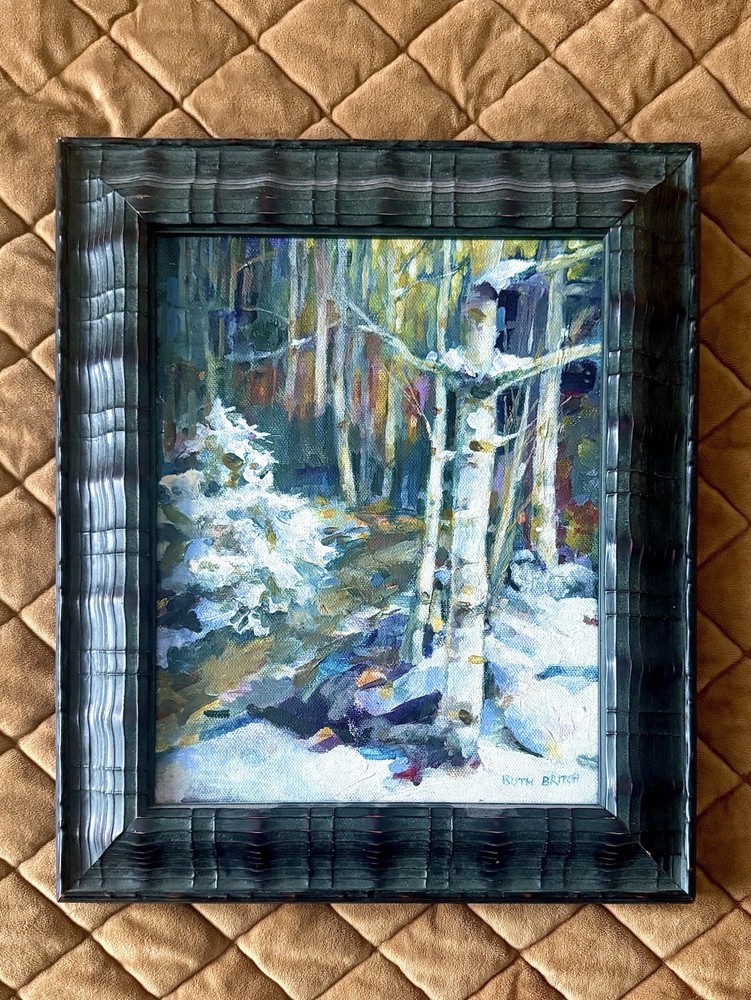 Original Oil Painting Alaska Winter Forest Ruth Britch Signed Birch Snow Signed