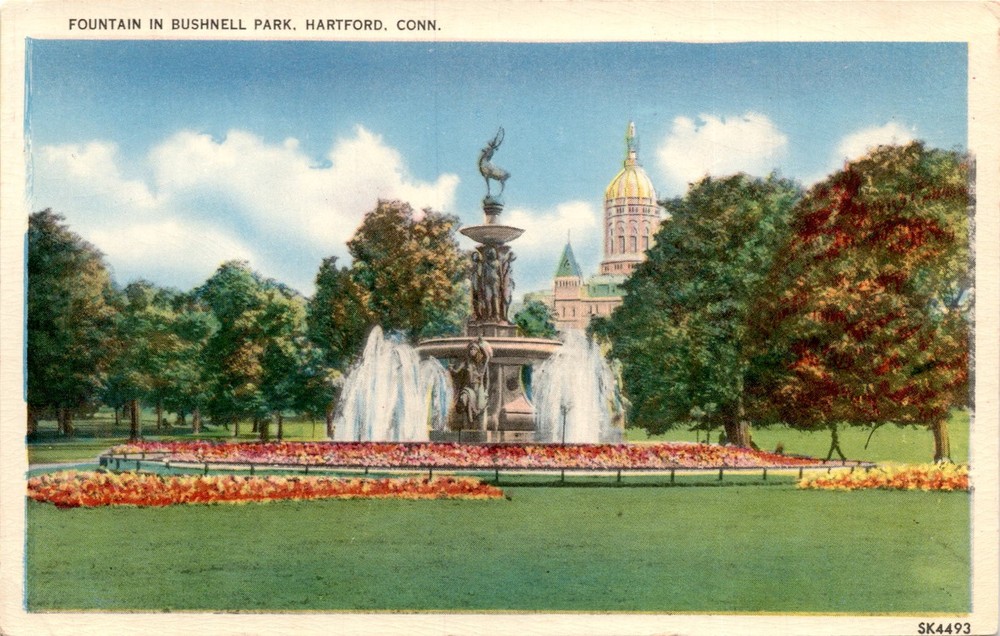 FOUNTAIN, BUSHNELL PARK, HARTFORD, CONN, SK449 Postcard