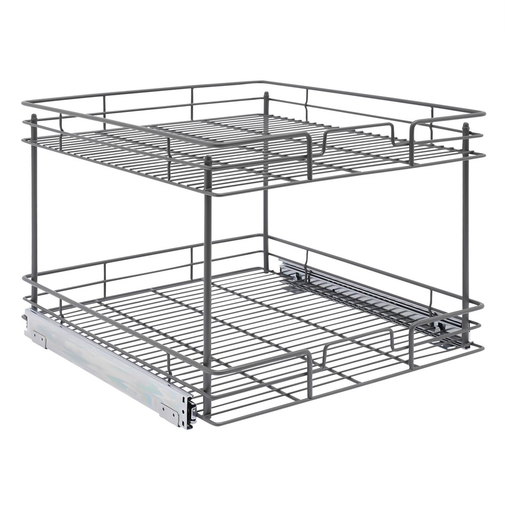2-Tier Slide Out Kitchen Cabinet Organizer in Gray Silver for Easy Access
