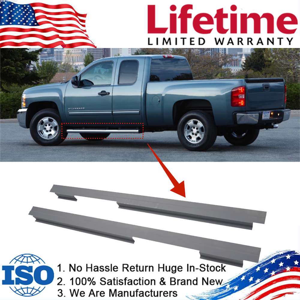 Pair Outer Rocker Panel For 2007-2013 Chevrolet Silverado GMC Sierra Crew Cab