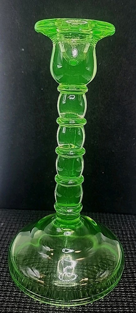 Vtg Cambridge Uranium Vaseline Glass Candlestick Candle Holder 7.5