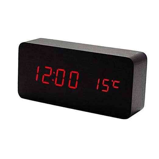 Wooden Digital Clock Multi-Function LED Alarm Clock with 5-black & Red