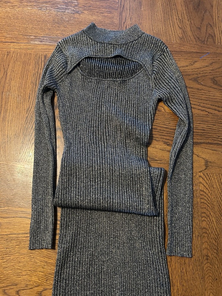 Say What Women's Knit Sweater Dress Burnt Black Bodycon Fitted M Long Sleeve