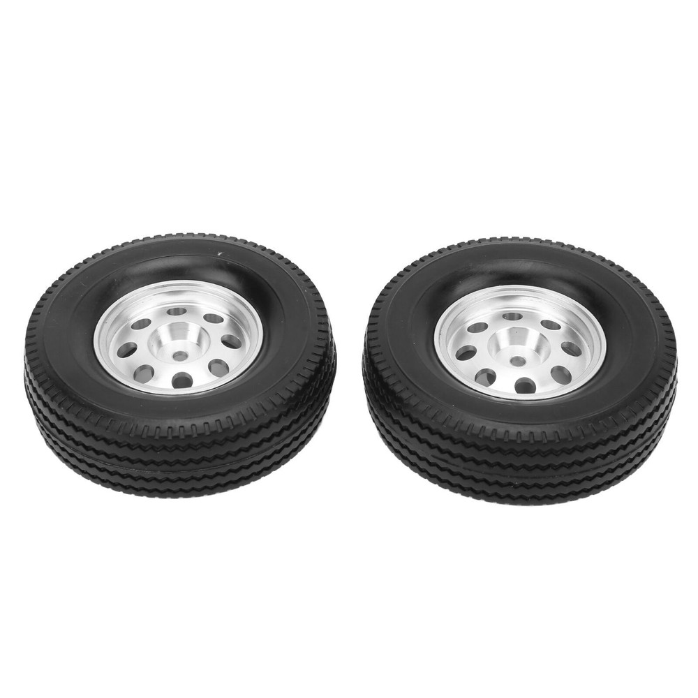 2PCS CNC Metal Wheel Rims and Rubber Tires Kit for Tamiya Tractor Truck