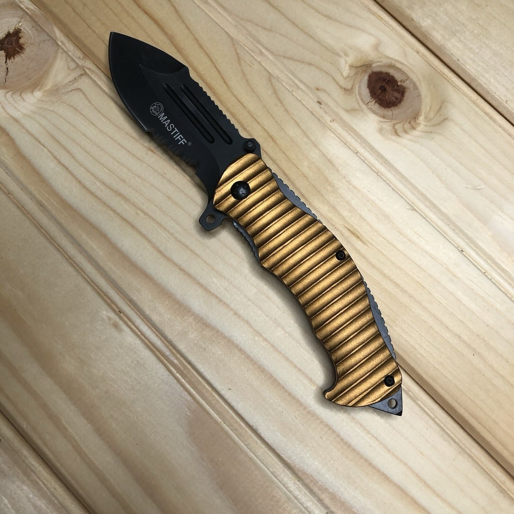 Gold Tactical  Spring Assisted Open Pocket Knife Combo Blade Window Breaker EDC