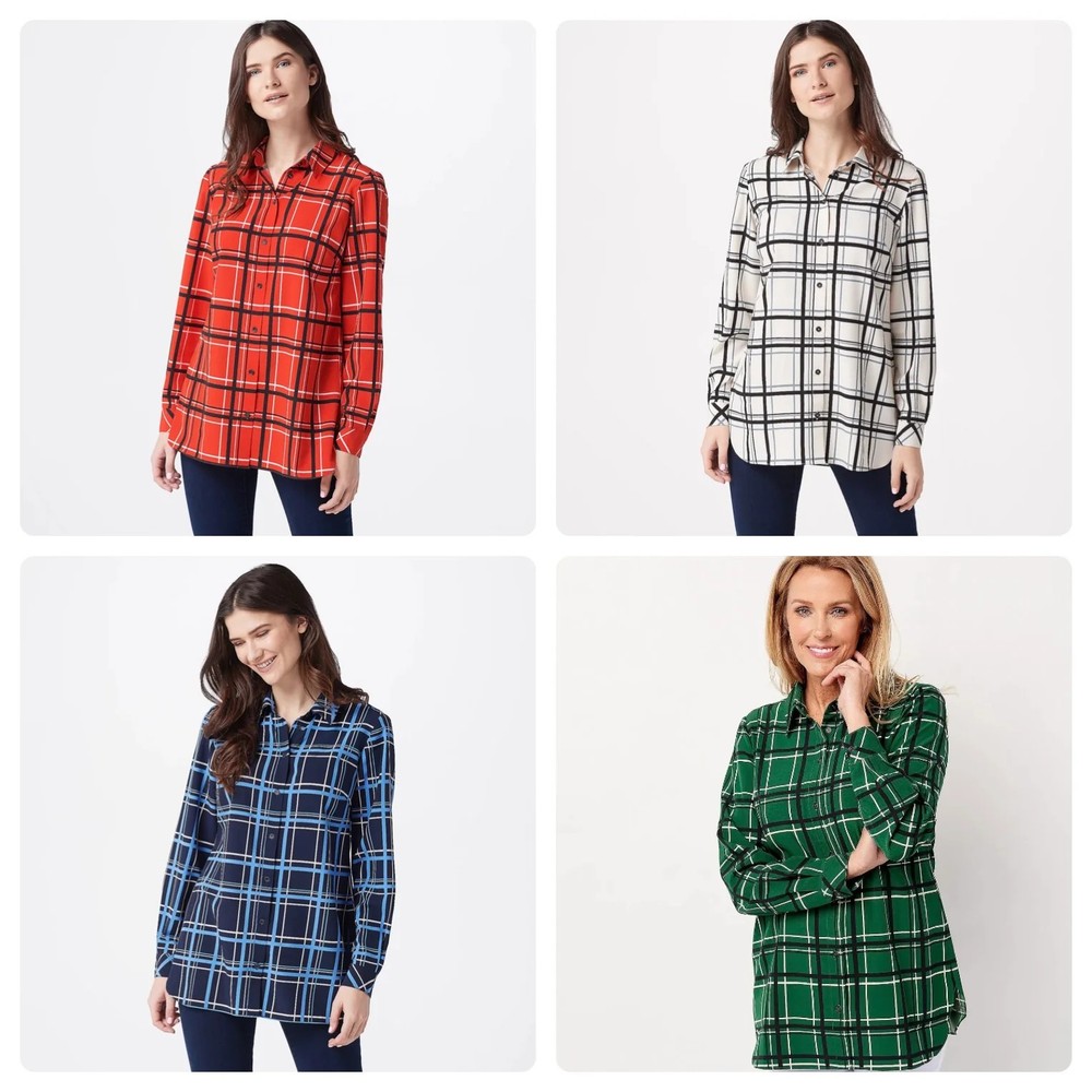 Susan Graver Women’s Printed Stretch Woven Button Front Tunic Shirt.