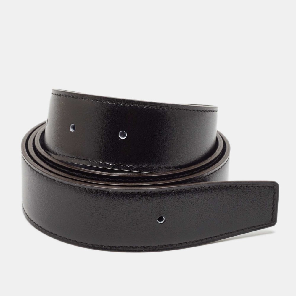 Hermes Reversible Togo and Box Leather Belt 90cm Blue Night Black