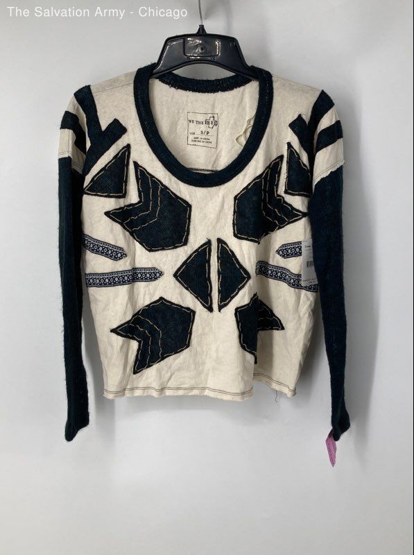 We The Free Womens Cream Black Long Sleeve Pullover Sweater Size Small