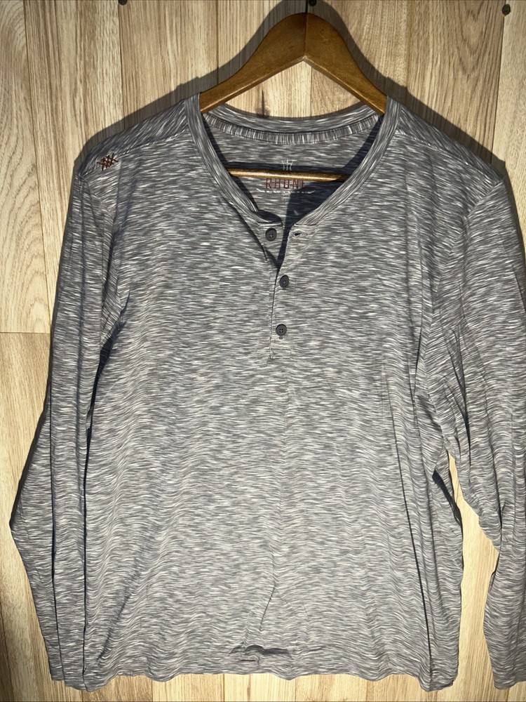 RHONE Long Sleeve Mens L Marled Henley Gray Pima Cotton Spandex Stretch Soft