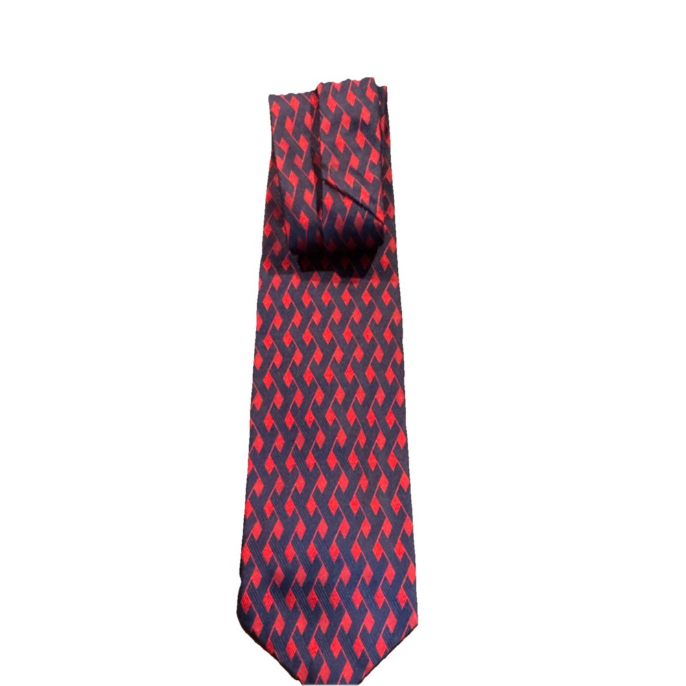 The Suit Club Men's Tie Navy Red Blue Pointed Geometric Pattern Classic Neckwear