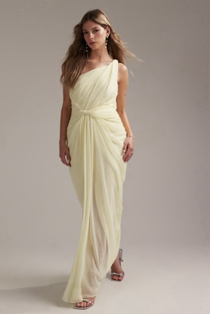 ASOS DESIGN Women’s One Shoulder Yellow Draped Maxi Dress Size 12 NWT