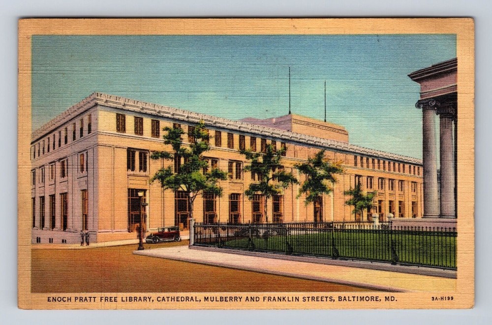 Baltimore MD-Maryland, Enoch Pratt Free Library, Antique Vintage c1940 Postcard