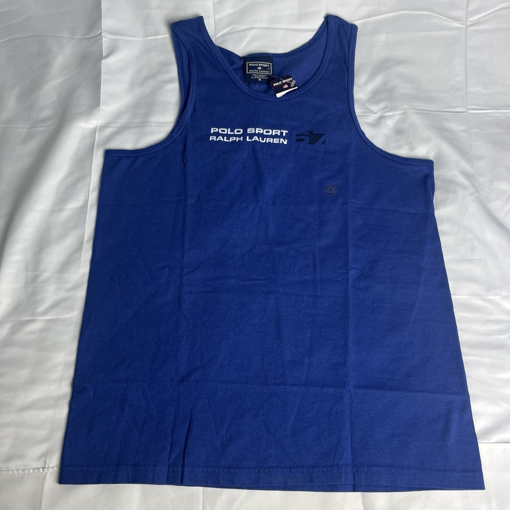 Vintage Y2K Ralph Lauren Polo Sport Tank Top Size M Blue Spell Out