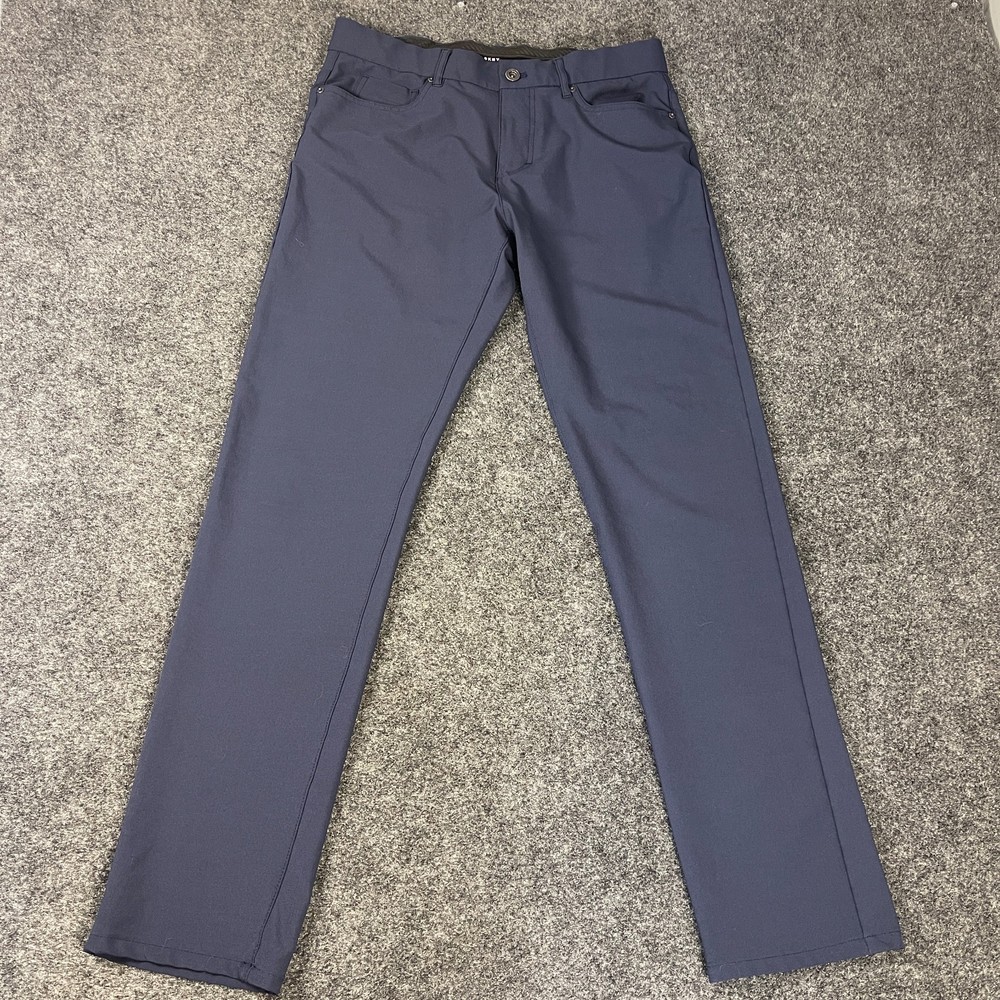 DKNY Mens 32x32 Navy Stretch Pants Slim Fit Performance Casual Dress Blue