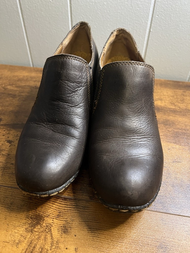 Women's BOC Size 7.5 Slip on Leather Wedge Shoes, Brown