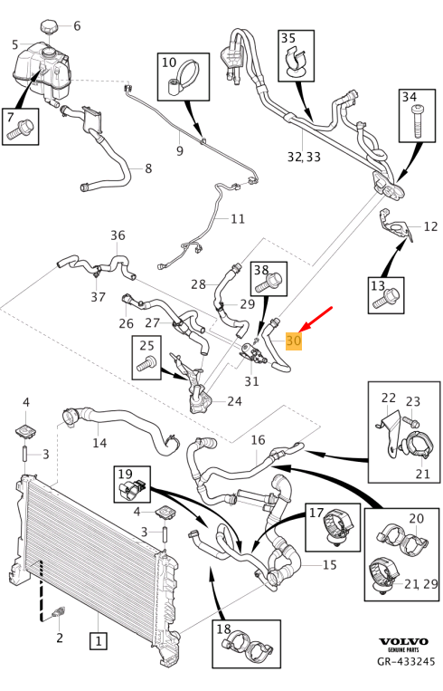 VOLVO XC60 MK2 Genuine Cooling System Water Hose 32222716 New OEM