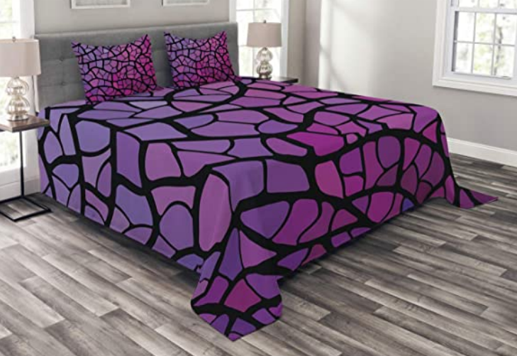 Abstract Duvet, Graphic Stained-Glass Style Mosai-Queen Bedspread & 2 Shams--image