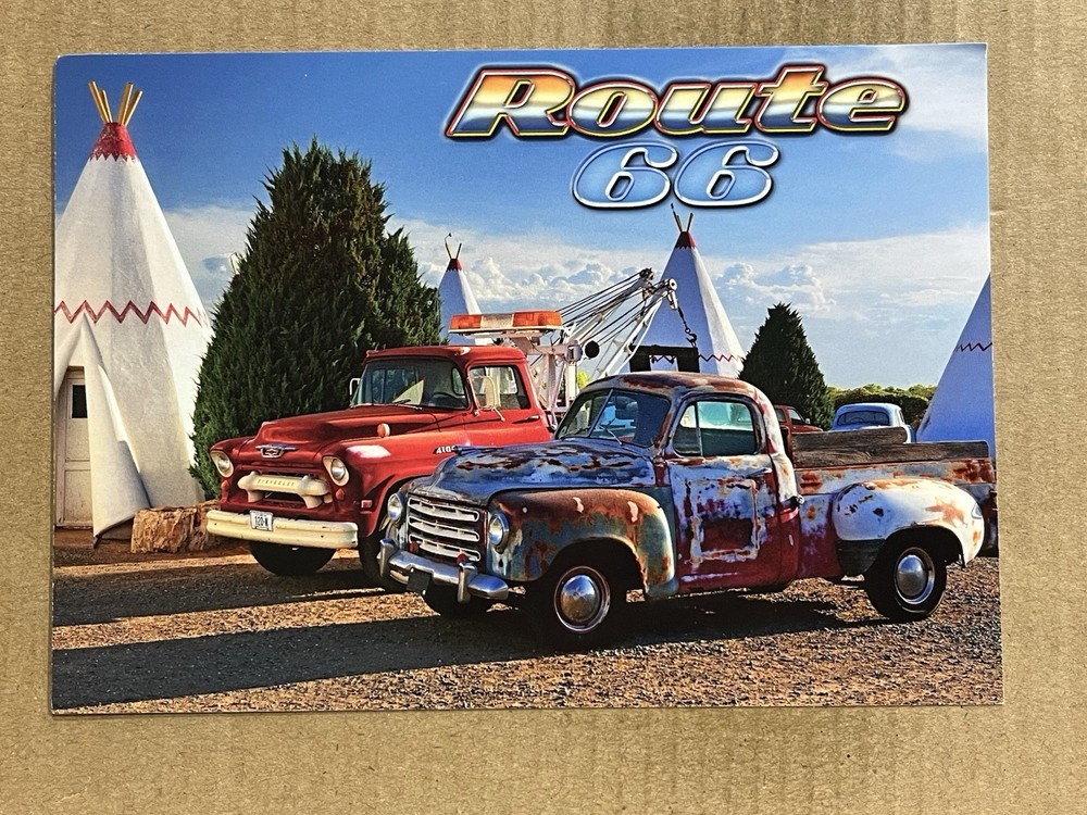Postcard Route 66 Roadside Wigwam Motel Arizona AZ Old Cars Teepee