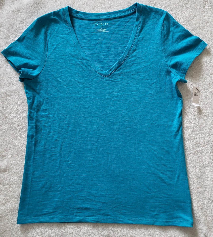 Talbot's NWT Blue V-Neck T-Shirt Women's M Top Short Sleeve Cotton/Polyester Tee