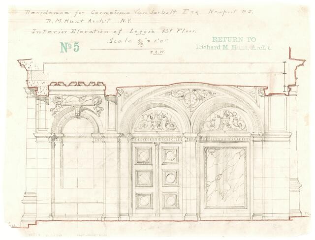 Newport Rhode Island 1894 The Breakers Vanderbilt Loggia Elevation Drawing