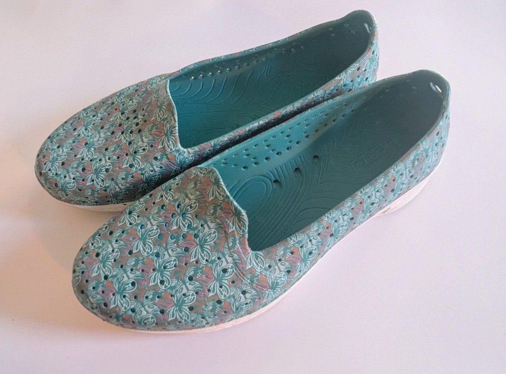 Sketchers H2Go Teal Floral Ladies Sz 8  Slip On Lightweight Loafer Water Shoes