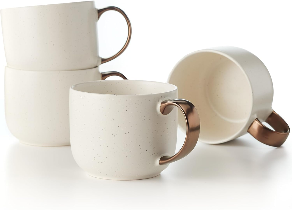 Luna Collection Stoneware Mug 4 Set-19 Oz round Ceramic Mug Set Hot Tea More