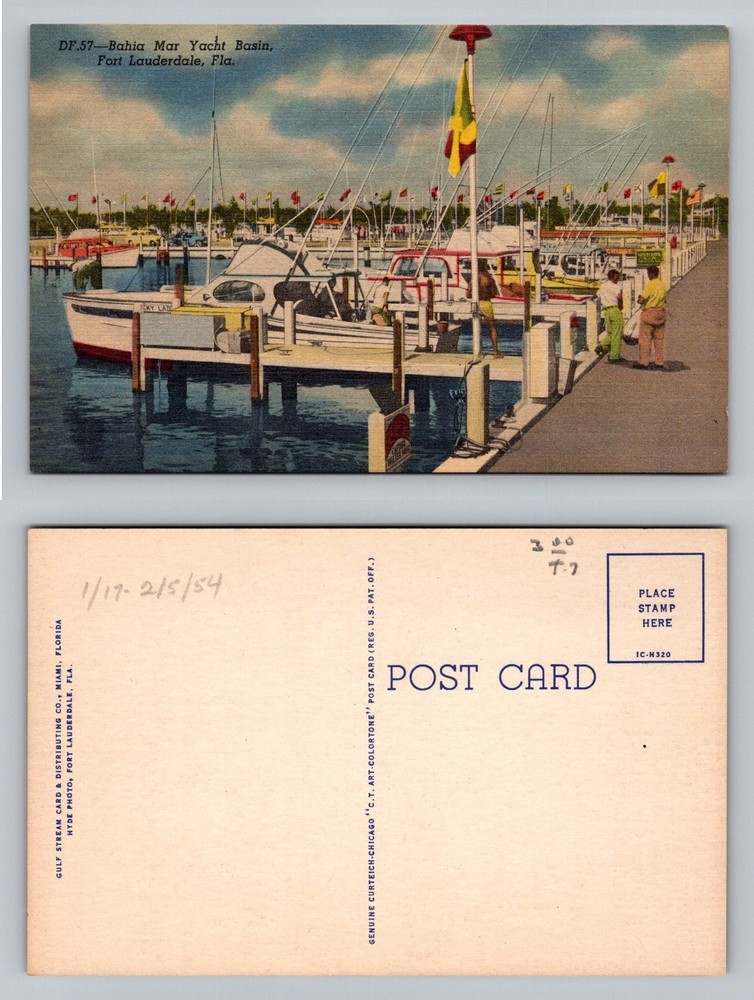 Fort Lauderdale, Florida, Bahia Mar Yacht Basin Boats Dock View Vintage Postcard